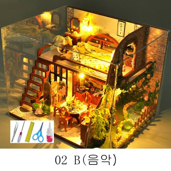 HY diy 오막살이 옥탑방 중국풍 소집 모형 별장 수제 녀성들의 생일선물 콜라보 XT12 A25, 02 B(음악)