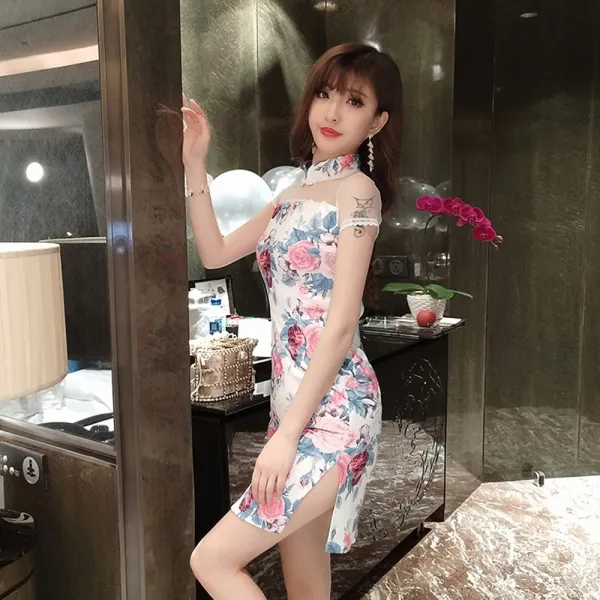 위코브 플라워 시수르 섹시 코스프레 치파오 원피스