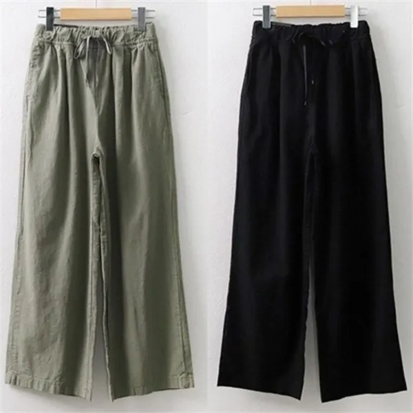 나야홍빅사이즈 베이직 린넨 밴딩 통바지 미시옷
