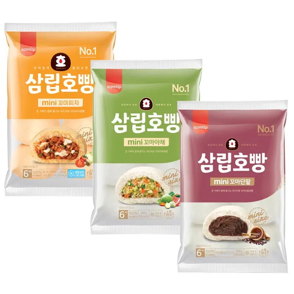 삼립 미니호빵 6입x3봉(단팥+야채+피자) 호빵 찐빵, 1set