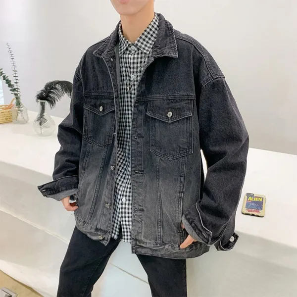 Tea Fishing남성 봄 데님 청자켓