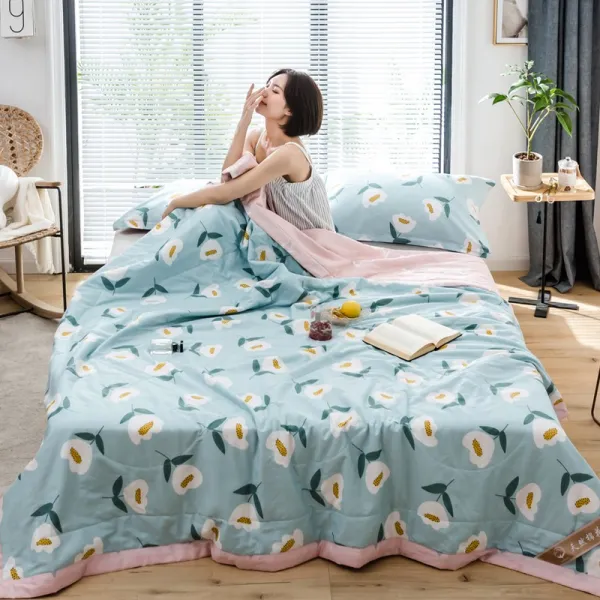 100 이외 전면 에어컨 순면 여름 쿨링 썸머 얇은 이불 싱글 듀오 봄가을, 체크 블루 스위하트
