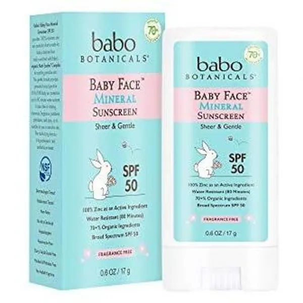 Babo Botanicals - 유기성분을 가진 무기물 선 스크린 자외선 차단 SPF 50 - 0.6oz, 1매입