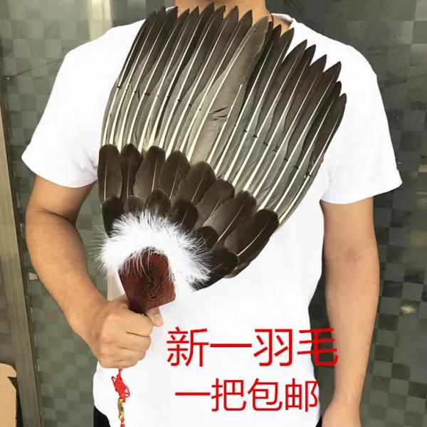 부채 공예 거위털 직사각형 쥘 접이식 깃털 수공 고풍 제갈량 공명 털, T01-험담 없음, 기본