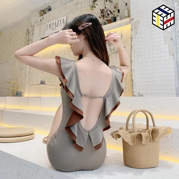 여성 원피스 비키니 수영복 2019 품 INS 그물 빨간 연플라워 잎 사