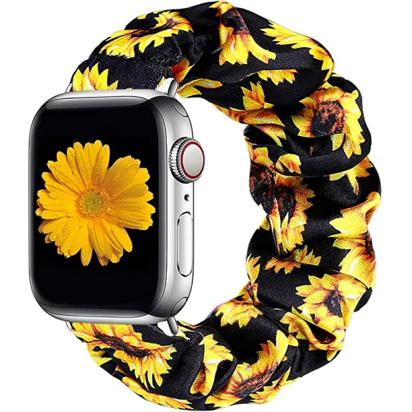 애플워치 밴드 38mm 소프트 스크런치 플로랄 엘라스틱 iWatch 밴드 여성 걸스 애플워치 시리즈 6 5 4 SE 3 2 1 해바라기 L과 손쉬운 호환성, 상세페이지 참조, 상세페이지 참조