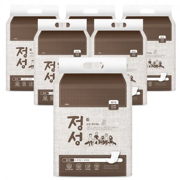 정성 성인용 속기저귀 일자형36PX6팩 성인기저귀, 6팩