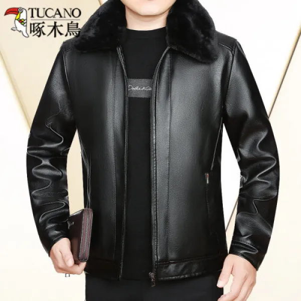 딱따구리 브랜드 남성복 남성용 가죽옷 겨울 기모 자켓에 넉살을 더한 올인원 아우터 아빠 겨울옷 상의 블랙 180 xl