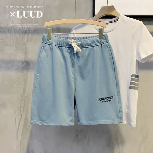 Luud 여름 이니셜자수 스트레이트핏 일자 와이드 루즈핏 츄리닝바지 남자 트렌드 심플 캐쥬얼 운동 반바지