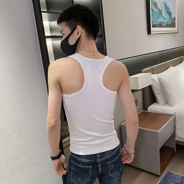 여름남자나시 런닝 다투어 속히 밖을 내다보다 입다 2주 힘줄 남성 누런색 이조 스퀘어넥 두 뿌리 건 딴길 2678126374