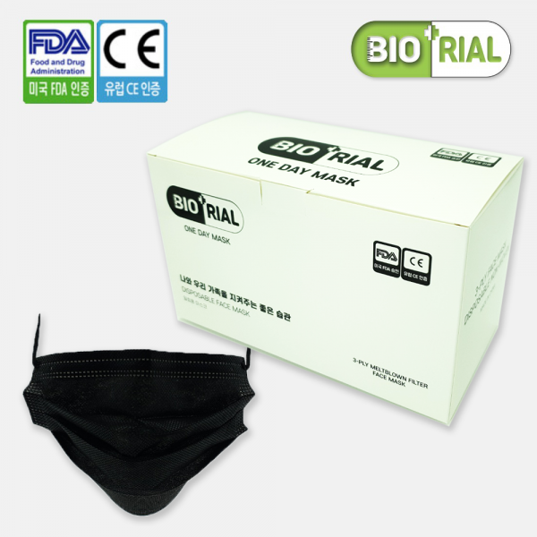 BIORIAL 비말차단 덴탈마스크 일회용마스크 50매 30매 블랙 멜트블로운 필터 비말 황사 미세먼지 차단용 덴탈 일회용 마스크, 1box