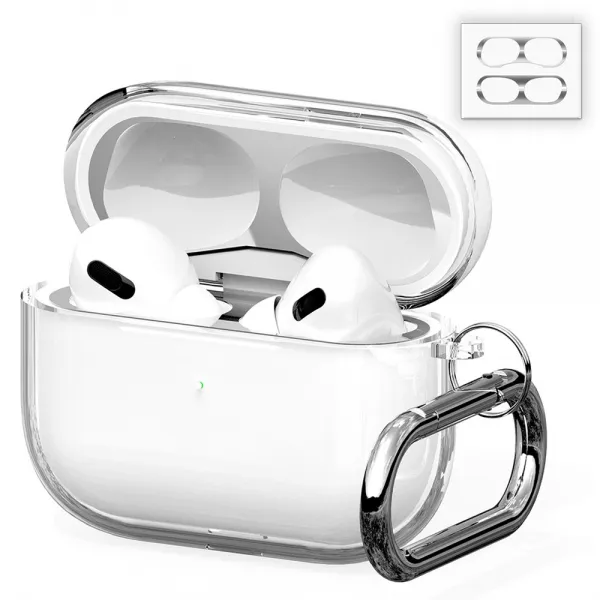 누아트 에어팟프로 크리스탈 투명 젤리케이스 + 메탈 철가루 방지스티커 랜덤 발송 혼합 색상