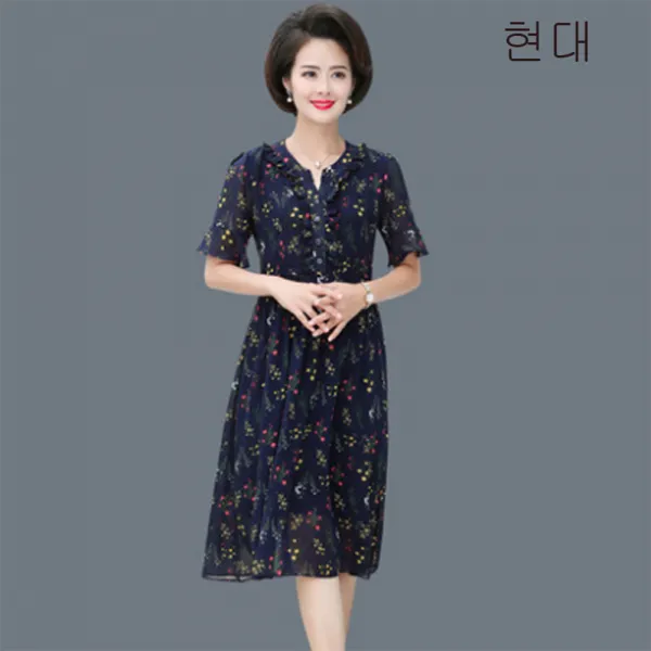 XR 190706 중년 사이즈 박시 엄마 여름 반팔 와이드 마나님 스커트 원피스 A05