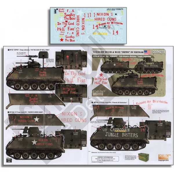 쉴론 1/35 미군 베트남 전쟁에서의 제 1/5 보병 연대 소속의 M113과 M132 지포 프라 모델 용 데칼 D35627