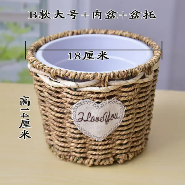 라탄 등나무 원목 바구니 사각 바구니 시장 바구니 수제 잔디 바구니 휴대용 바구니 유럽 스타일의 목가 큰 B형 라지+내분