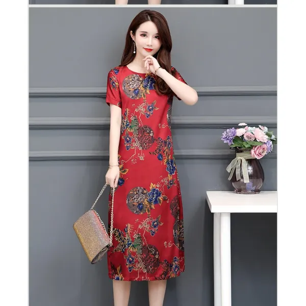 새틴 실크 원피스 야생의 큰 마당을 입고 여름 실크 새틴 인쇄