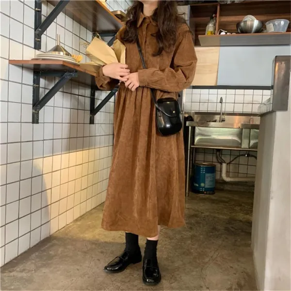 kirahosi 여성 캐주얼 루즈핏 코듀로이 러블리 카라 롱 원피스 여친룩 26호+덧신증정 BWy9qvku