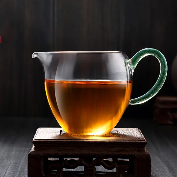 구름 위 투명 유리 공도 컵 차 해 내열 디어 분 다기 쿵푸 부품 타차 유리잔 그린 양채색 도컵180ml