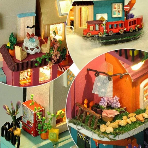 BANANAJOY DIY 나무 인형 집 3D 입체 fairy tale town 동화 마을 그녀에게 선물 っ 곤란 패치 워크 제각각, 상세 설명 참조0