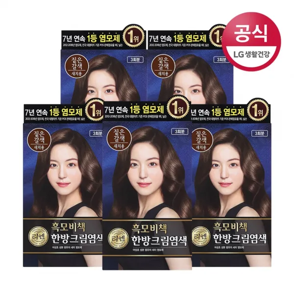 리엔 흑모비책 한방 크림염색제 짙은갈색 5개