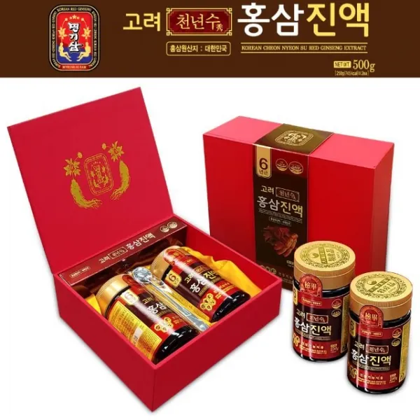 명기삼 고려천년수 홍삼진액 국내산 6년근 홍삼농축액 녹용추출성분 면역력 증진 피로개선 혈액흐름 원활 기억력 개선 항산화 도움 현대인 영양제 홍삼 고유의 맛 건강지킴이 부모님 건강선물, 2병, 250g