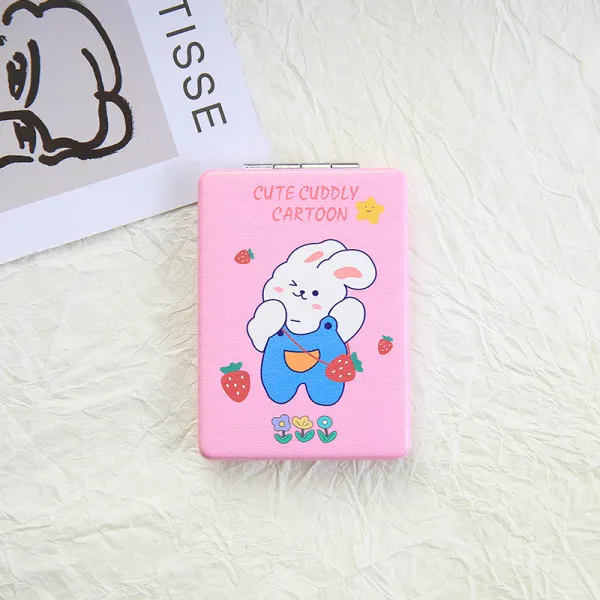 소녀심 만화 접이 양면 거울 휴대용 화장경 귀엽다 연약하다 곰 거울 학생 휴대용 거울, 작은 거울-딸기 토끼