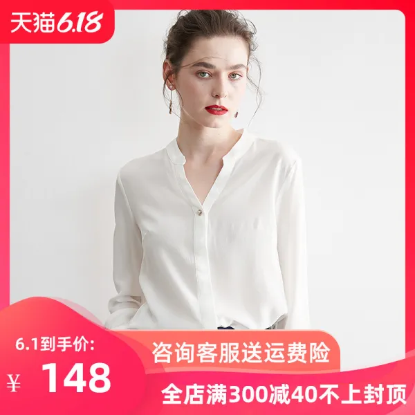 쉬폰블라우스 입체 마름질 날씬해보이는 V칼라시폰 화이트 셔츠 여성상의 감각디자인 개성 여성여름옷 2020년 뉴