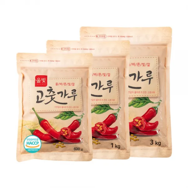올바른빛깔 고춧가루 굵은가루(김치용) / 고운가루(조미용) 1kg, 600g, 3kg (올빛 황금고춧가루)