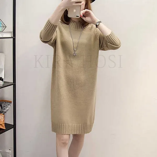 kirahosi 모던 여성 미디롱 풀오버 니트 셔츠 기모 스웨터 데일리 73호+덧신증정 A76evof