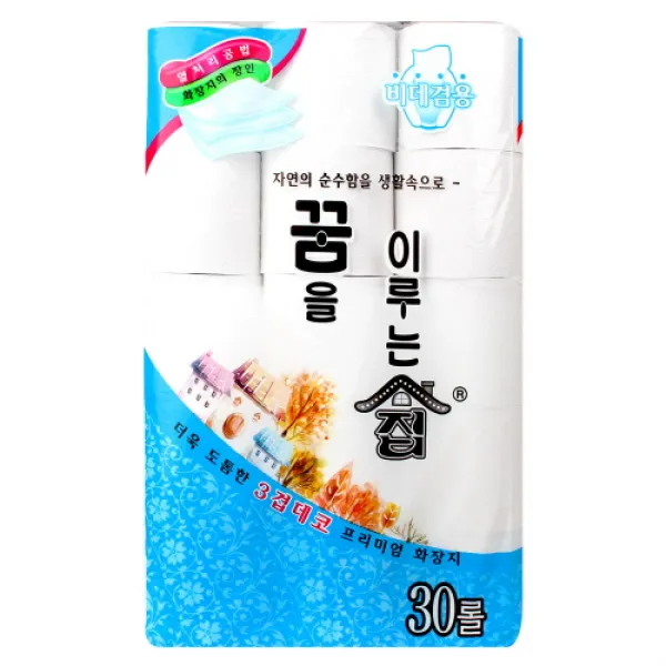 꿈을이루는집 물에잘녹는 3겹 꿈집 30롤 두루마리 휴지 먼지없는 친환경 착한 노브랜드 두루말이 화장지 1개