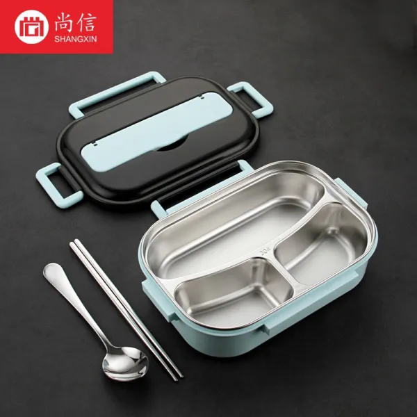 304 스테인레스 스틸 도시락 샐러리맨 보온 학생식당 별칸 심플 1인 3체크 라이트블루 1000ml증정 주