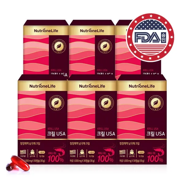 뉴트리원 크릴오일USA 1000mg*30캡슐 Made In U.S.A 오메가3 아스타잔틴 인지질 청정해역 남극해 크릴 + 활력환, 6box