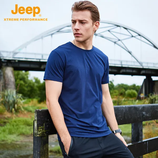 JEEP 지프 남성의류 정부측 와이드 루즈핏 순면 배기 티셔츠 여름 기함 남성 반팔 러너 옛날 농촌에 있는 지명