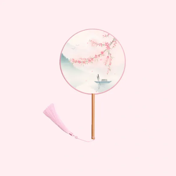 부채 고풍 둥글 중국스타일 무용 여름 클래식한 고대의상 궁전 한나라의복 여성타입 긴자루 태슬 작은원형 T08 09꽃비 배 기본