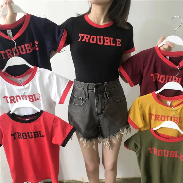  제로의옷장 여성티셔츠 반팔 트러블 배색티 Bg0522s12