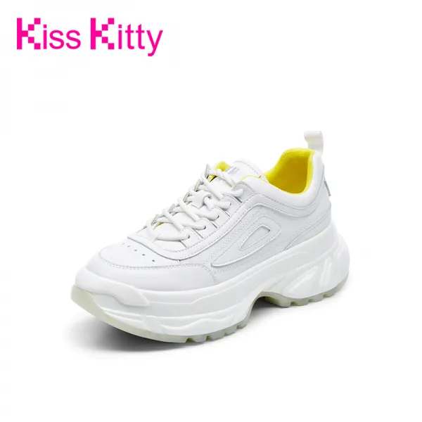 후후직구 여자스니커즈 kiss kitty 춘추 소가죽 노친 슈즈 순백 키높이 슬림 신발 도톰 바닥