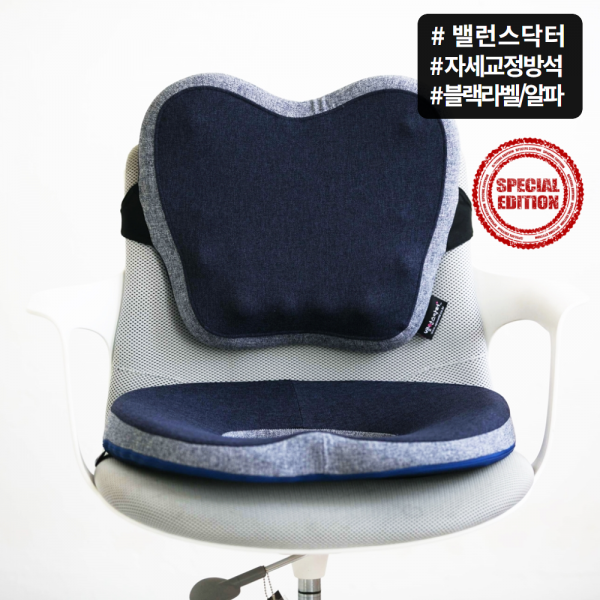 밸런스닥터 자세교정 척추 골반 기능성 도넛 방석, 방석+등쿠션 세트 트루블루