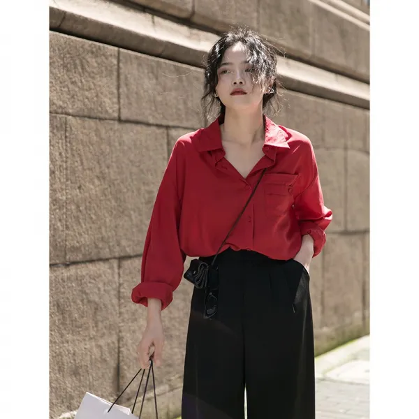 확정함 클래식 텐셀 셔츠 여성 디자인 감각 보이핏 볼륨 긴소매 상의 아우터 가을스타일 화이트 블루