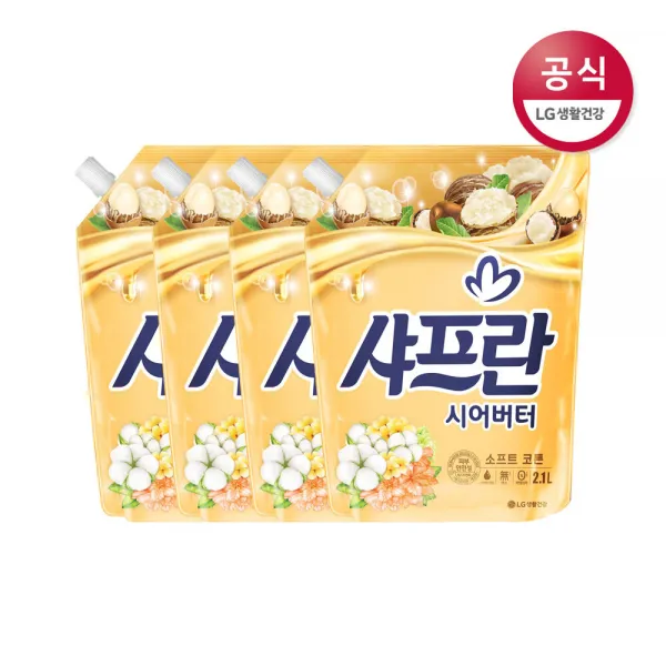 [신세계TV쇼핑]LG생활건강 샤프란 시어버터 소프트코튼 리필 2.1L x4개, 1, 시어버터 소프트코튼 리필 2.1L x4