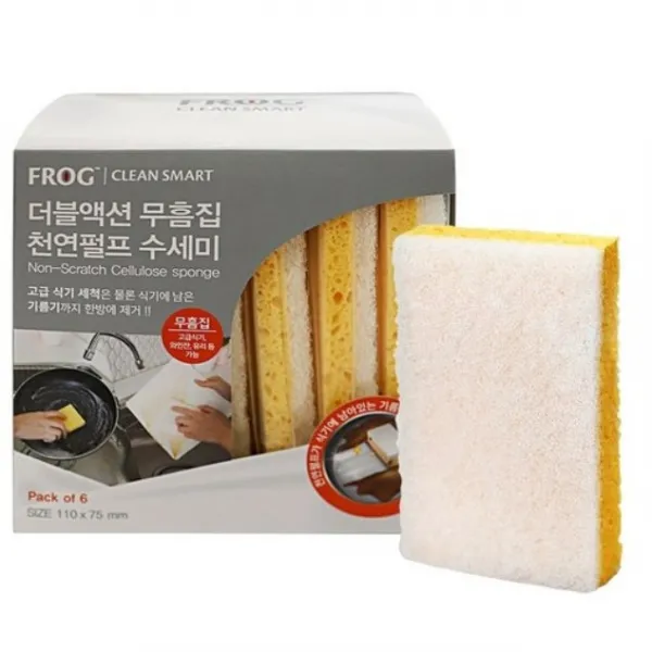 프로그 더블액션 무흠집 천연펄프 양면 수세미, 6개입, 1개
