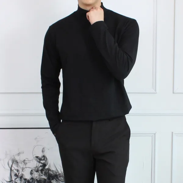 세컨에디션 모달 스판 머슬핏 봄가을 반폴라 티셔츠