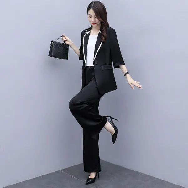 스타일리쉬 미니 셋업 여성 여가에 익숙하다 헵번풍 직업 와이드 팬츠 3376455546, 블랙 XL