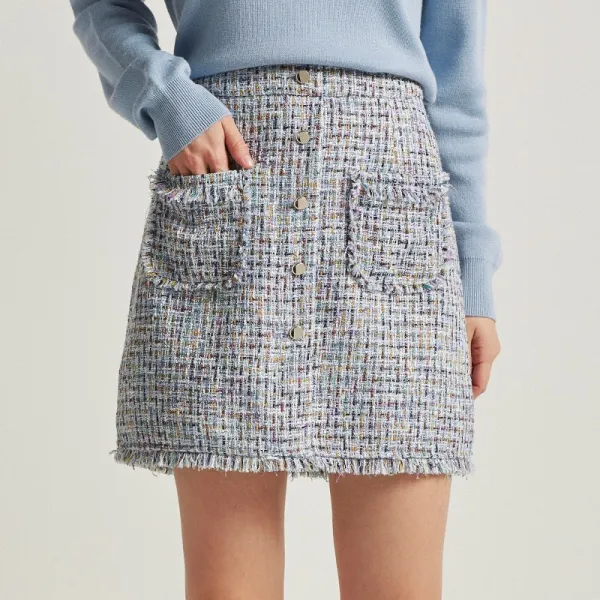 디 사이니스 매장 동그란 샹송 스커트 여성 패션 하이 웨이스트 체크