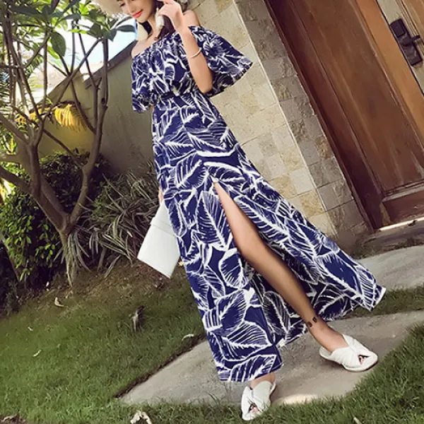 바니드 여성 여름 비치원피스 오프숄더 쉬폰 롱원피스