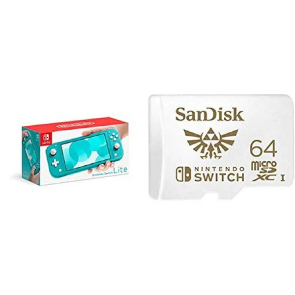 Nintendo Switch Lite-닌텐도 스위치 용 SanDisk 64GB MicroSDXC UHS-I 카드가 장착 된 청록색 PROD126000, 상세 설명 참조0