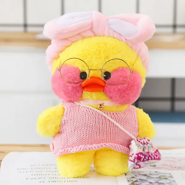 PKTOYS DIY 행운 예쁘다 귀여 봉제 샐리 빵빵덕 오리 인형 옷 선물 30cm X04, 핑크 조끼 핑크 헤어 밴드