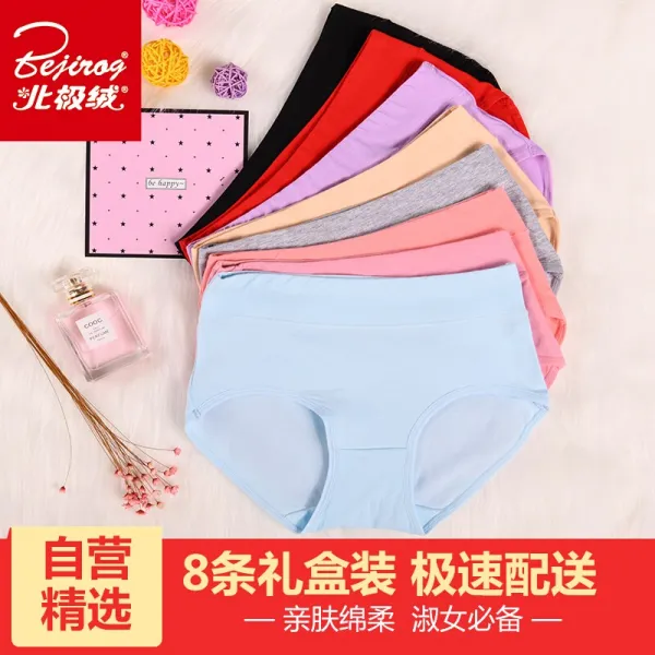 벨벳 여성 팬티 여성용면면 사계절 중 허리 삼각팬츠 반바지 생리적으로 편하고 무자취 팬티 케이스 L