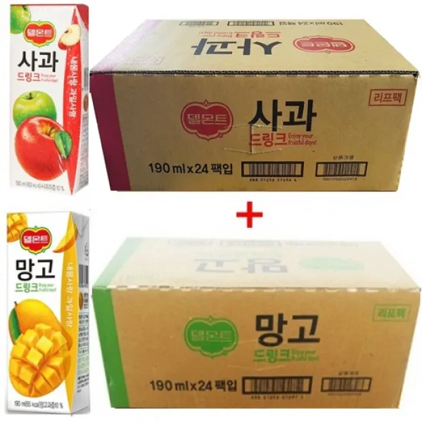 델몬트 드링크 190ml 사과x24팩 + 망고x24팩 48팩