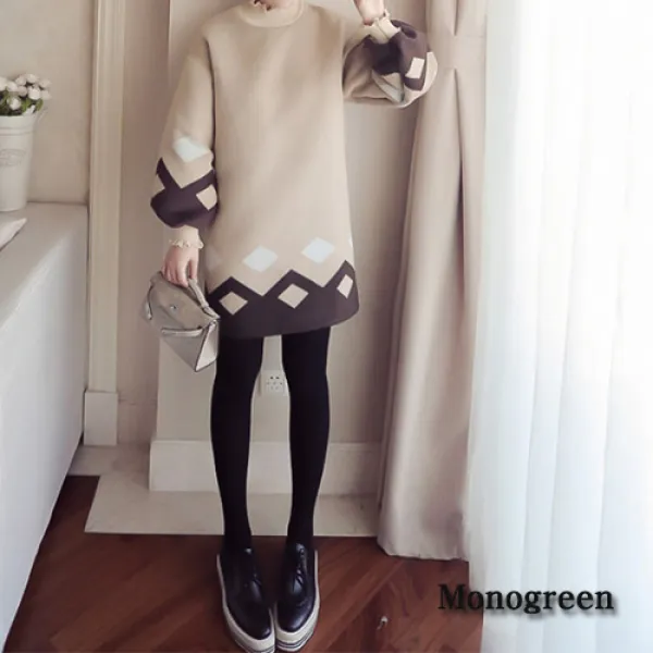 모노그린 프릴 긴팔 겨울 루즈핏 캐주얼 정장 원피스 TOH213