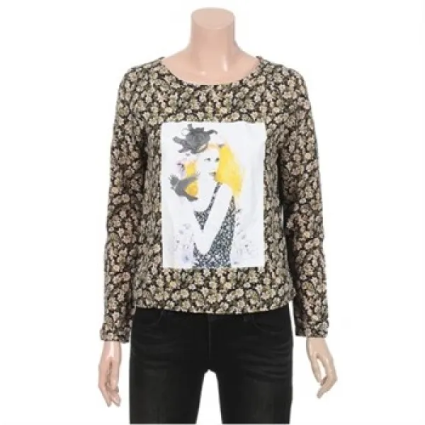 미쏘 사각프린트 잔꽃 배색 쉬폰 블라우스 Mibl42312c Bk